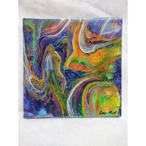 Emil Maryl Original Acrylic on Canvas Modern Abstract Painting 9x9 Multicolored